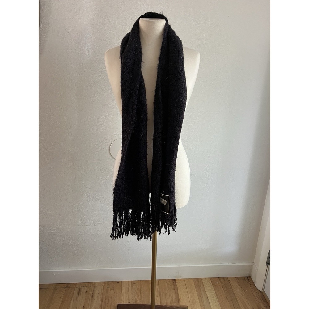 Nwt Grey Gray Metallic Fringe Scarf Rib Knit College Preppy Lightweight Skinny
